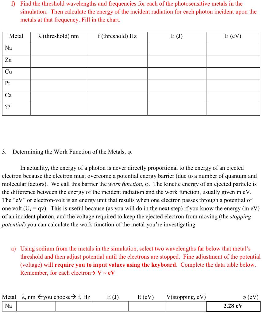 Solved The Photoelectric Effect Lab Procedure Answer