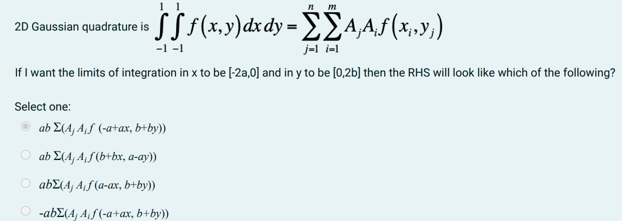 Solved 1 1 N M 2d Gaussian Quadrature Is Ss F X Y Dx Dy Chegg Com