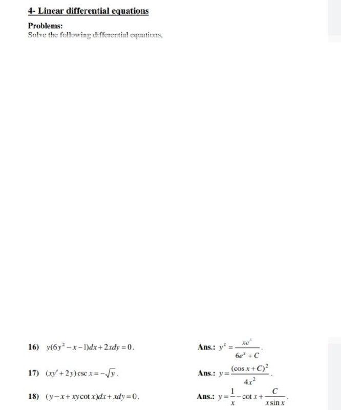 Solved 4. Linear differential equations Problems: Solve the | Chegg.com