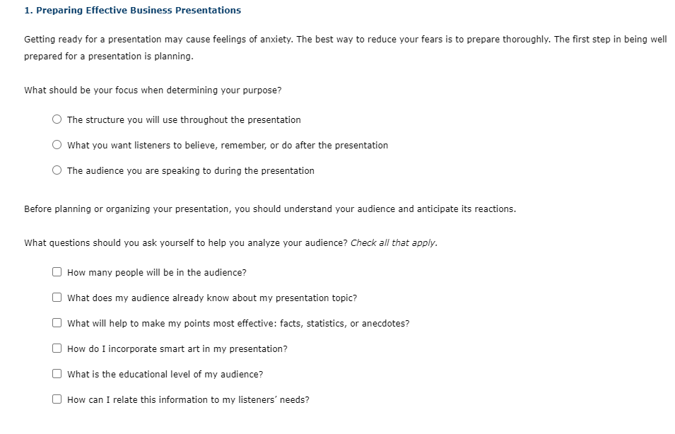 Solved 1. Preparing Effective Business Presentations Getting