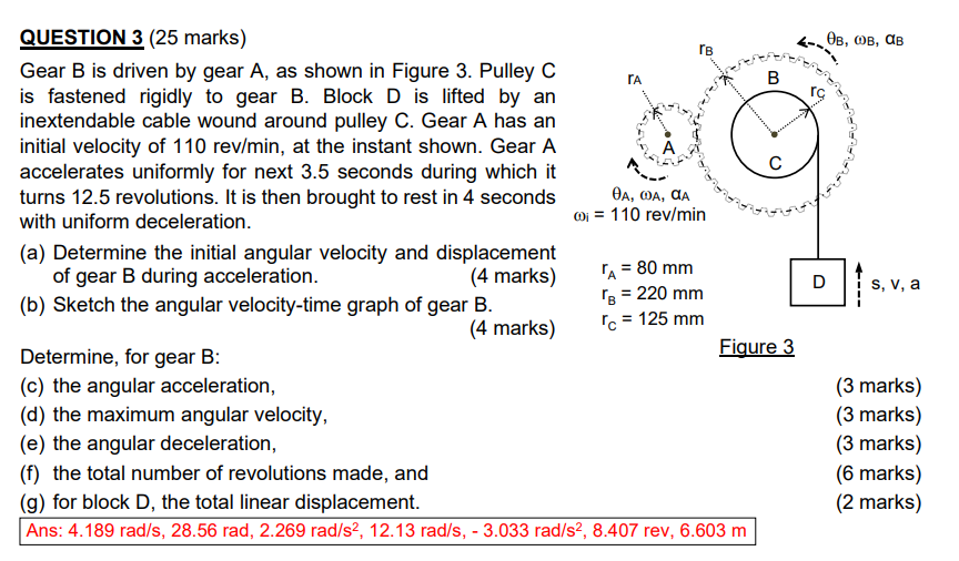 Solved QUESTION 3 (25 marks) Gear B is driven by gear A, as | Chegg.com