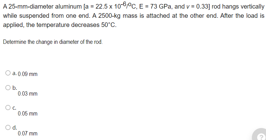 Solved A 25 Mm Diameter Aluminum A 22 5 X 10 6 C E Chegg Com