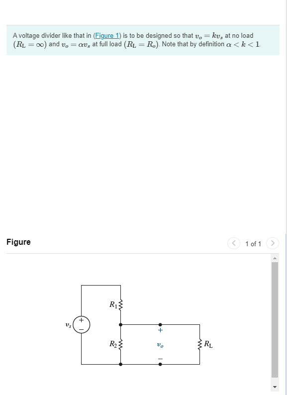 Solved A voltage divider like that in (Figure 1) ﻿is to be | Chegg.com