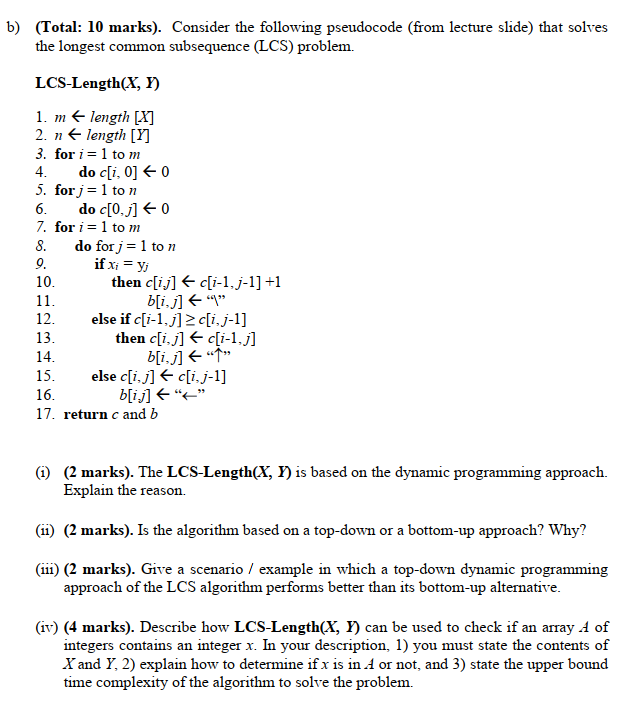 Solved (Total: 10 marks). Consider the following pseudocode | Chegg.com
