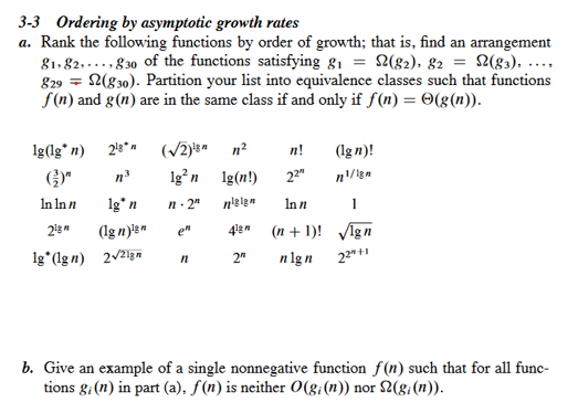 Solved 3-3 Ordering by asymptotic growth rates a. Rank the | Chegg.com
