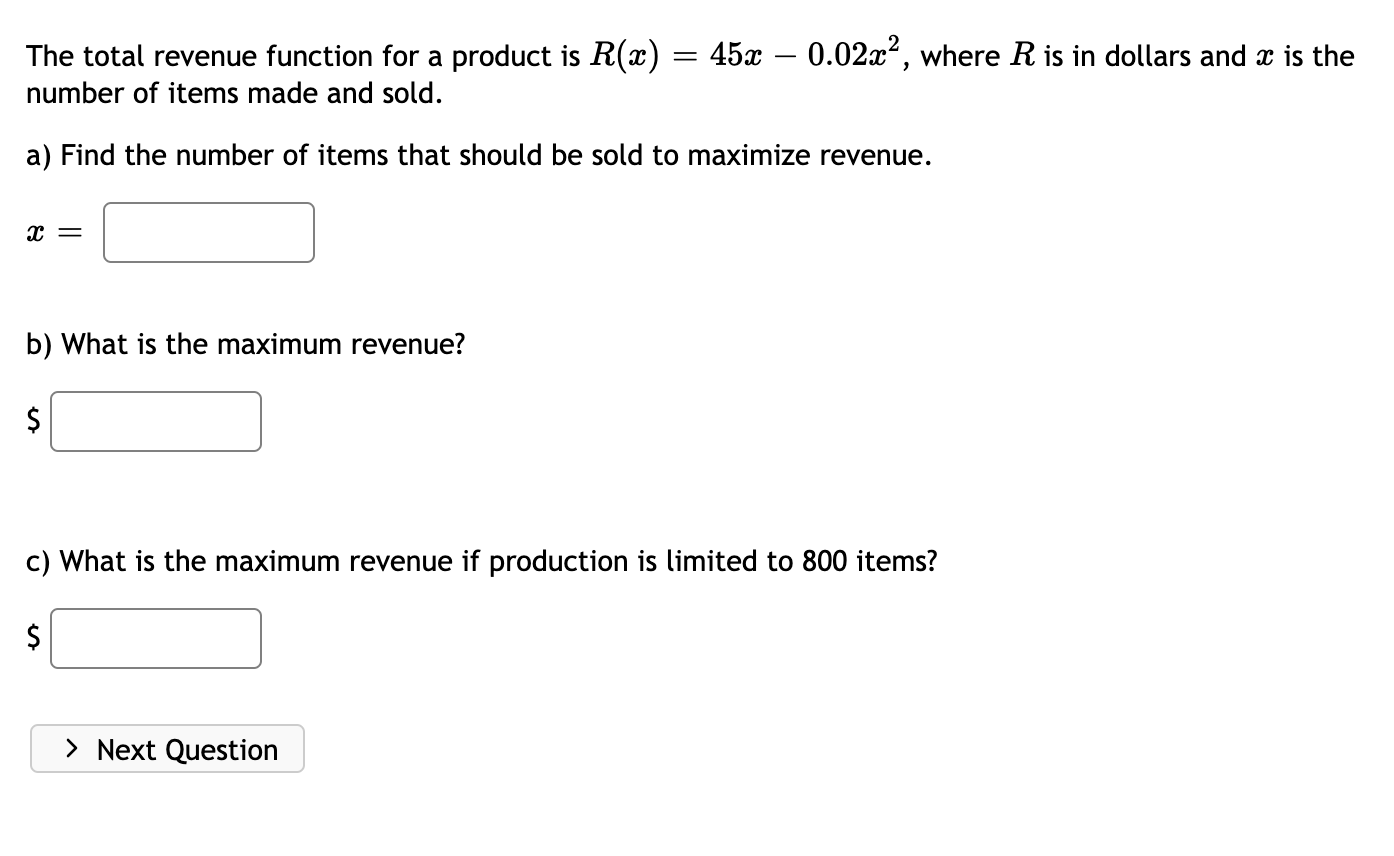 Solved The total revenue function for a product is | Chegg.com