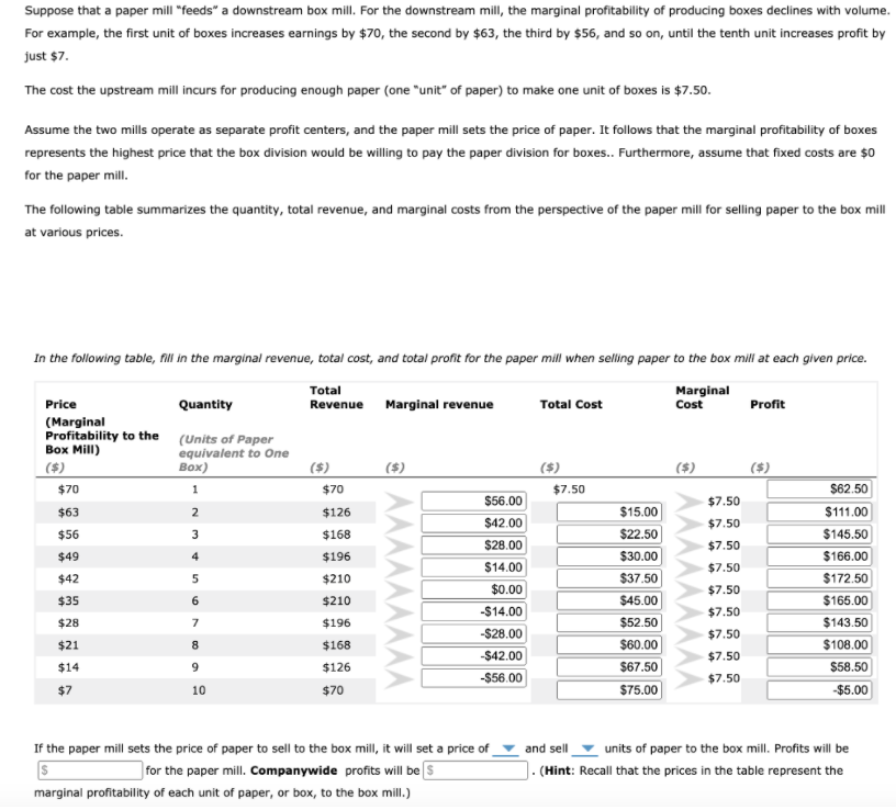 Solved Suppose that a paper mill “feeds” a downstream box
