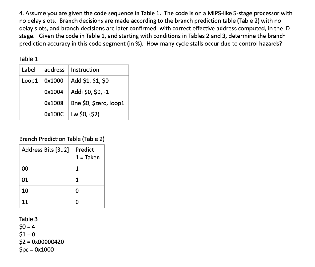 4. Assume you are given the code sequence in Table 1 | Chegg.com