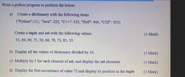 Solved Write a python program to perform the below: a) | Chegg.com