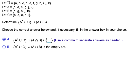 Solved Let U A B C D E F G H I J K Let A Chegg Com