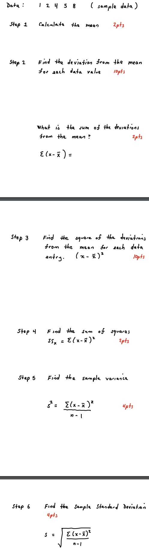 Solved Data: 12458 (sample data) Step 1 Calculate the mean | Chegg.com