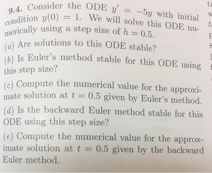 Solved Consider the ODE y' = -5y with initial condition y(0) | Chegg.com