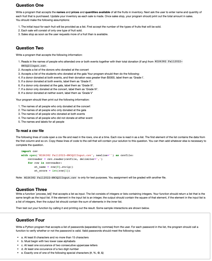 Question One Write a program that accepts the names | Chegg.com