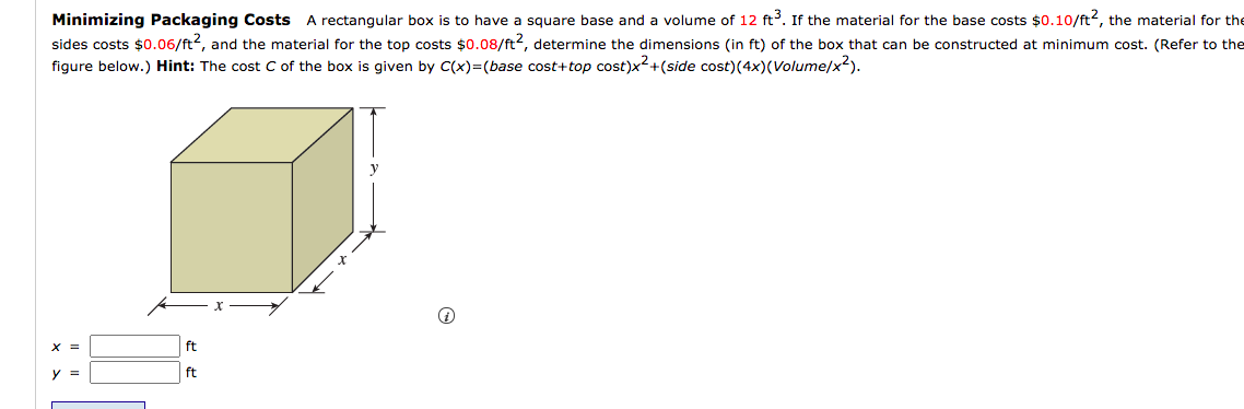 Solved Minimizing Packaging Costs A rectangular box is to | Chegg.com