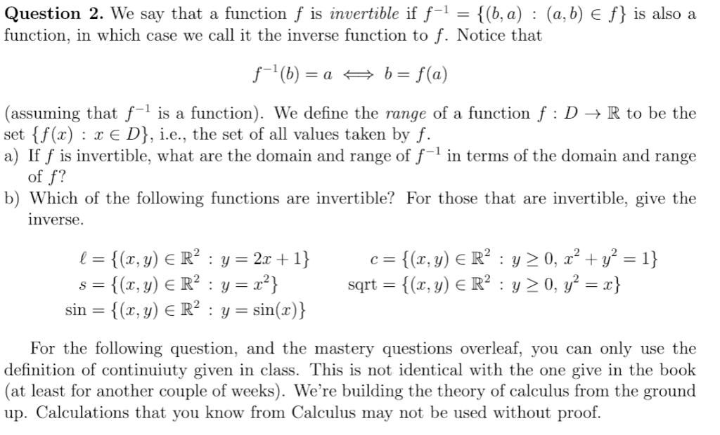 Solved Question 2. We say that a function f is invertible if | Chegg.com