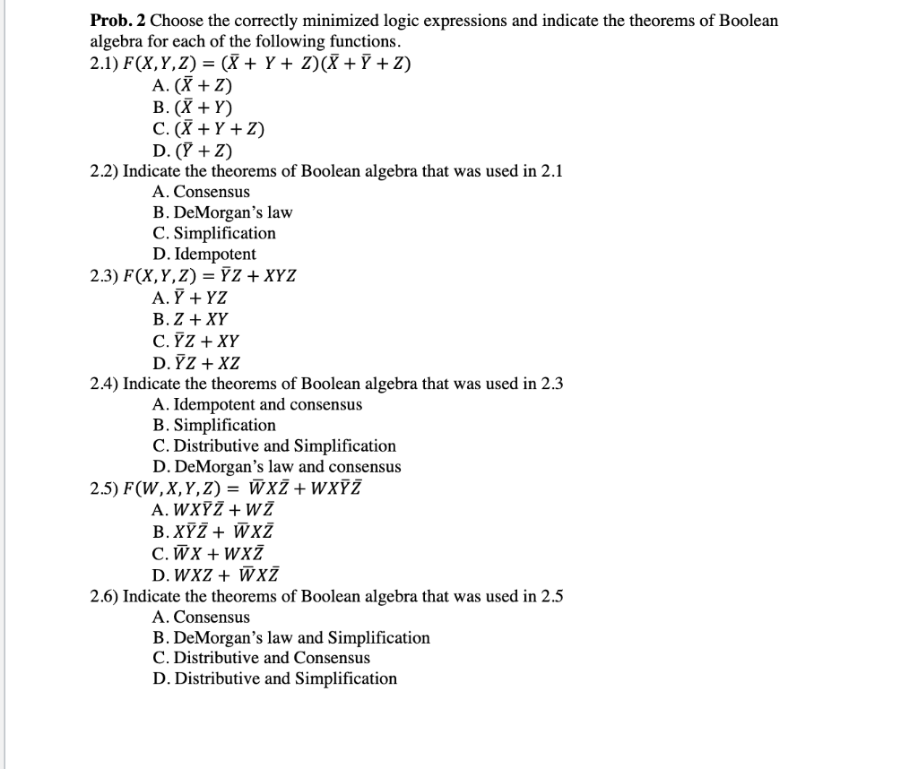 Solved Prob. 2 Choose the correctly minimized logic | Chegg.com