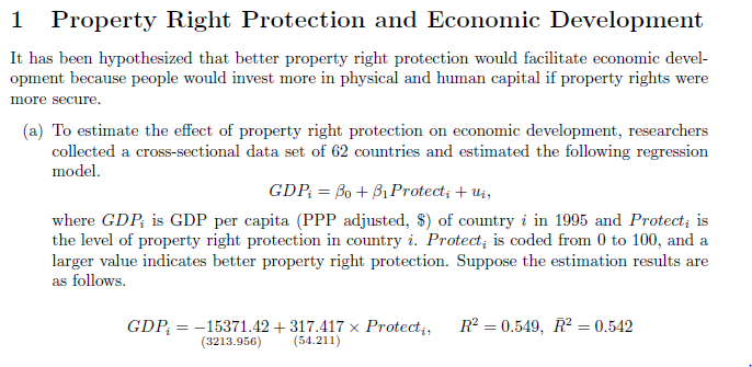 Solved 1 Property Right Protection and Economic Development | Chegg.com