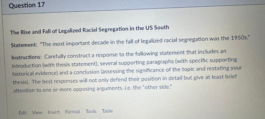 thesis statement on racial segregation