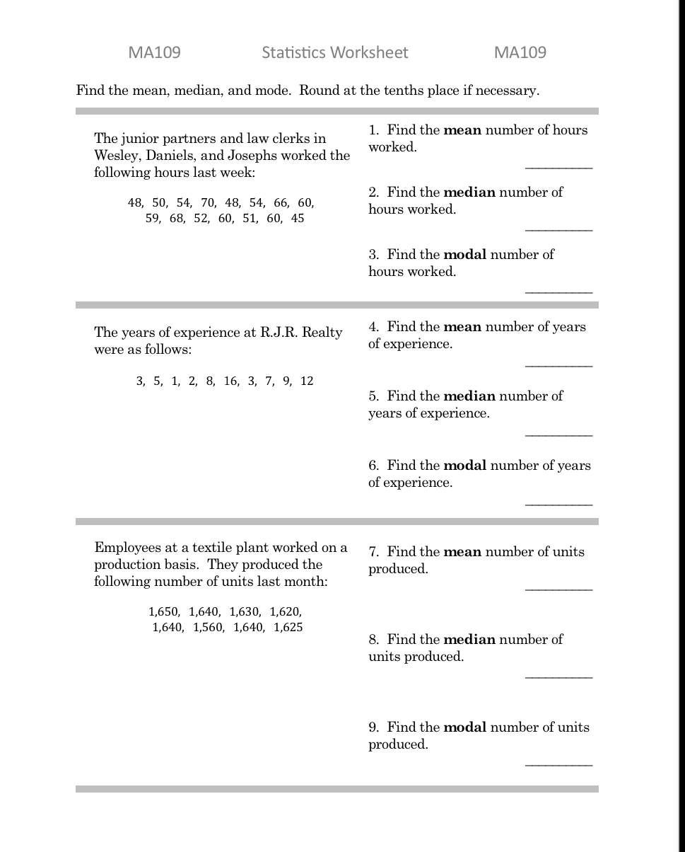 Solved Find the mean, median, and mode. Round at the tenths | Chegg.com