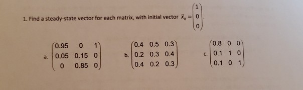 Solved 1. Find a steady-state vector for each matrix, with | Chegg.com