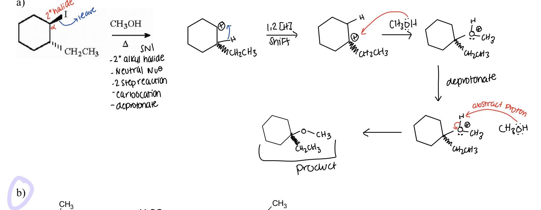 Solved a) 2°halide leave CH3OH 112 [x] Shift Con choth a | Chegg.com