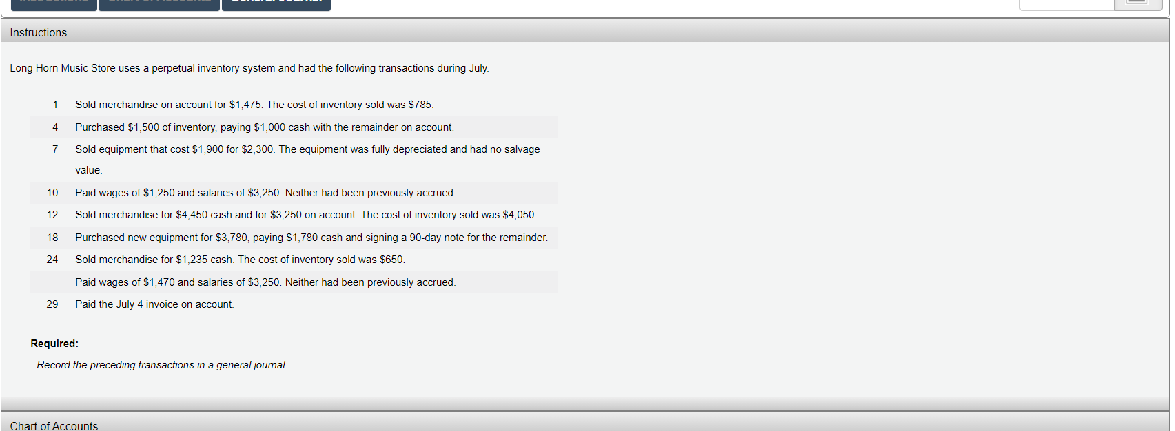 Solved Instructions Long Horn Music Store uses a perpetual