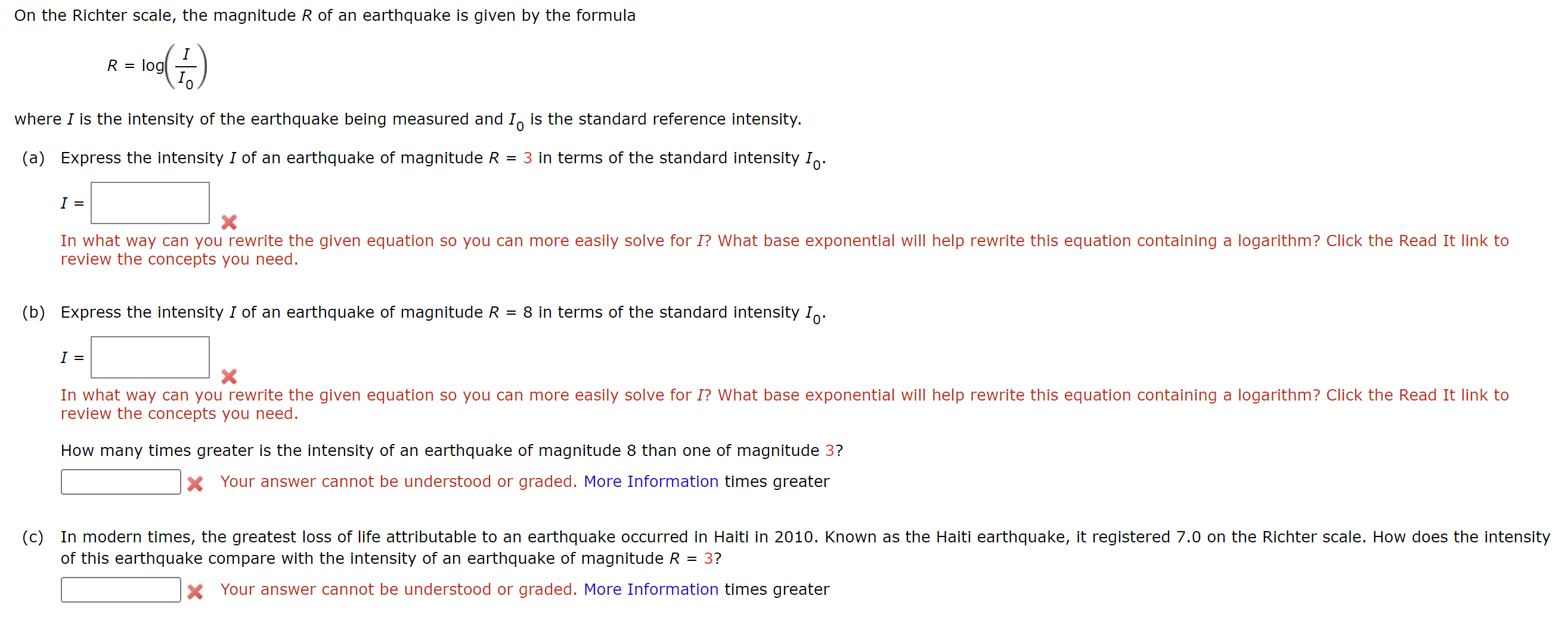 Solved On The Richter Scale, The Magnitude R Of An | Chegg.com