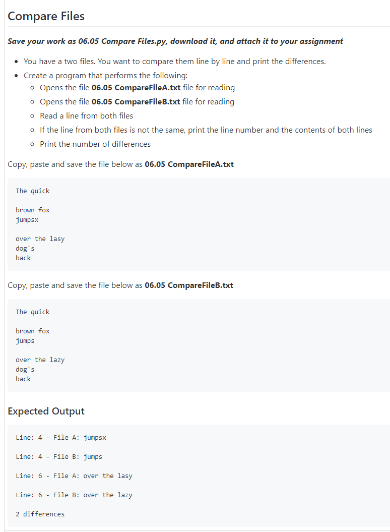 Solved Compare Files Save your work as 06.05 Compare | Chegg.com