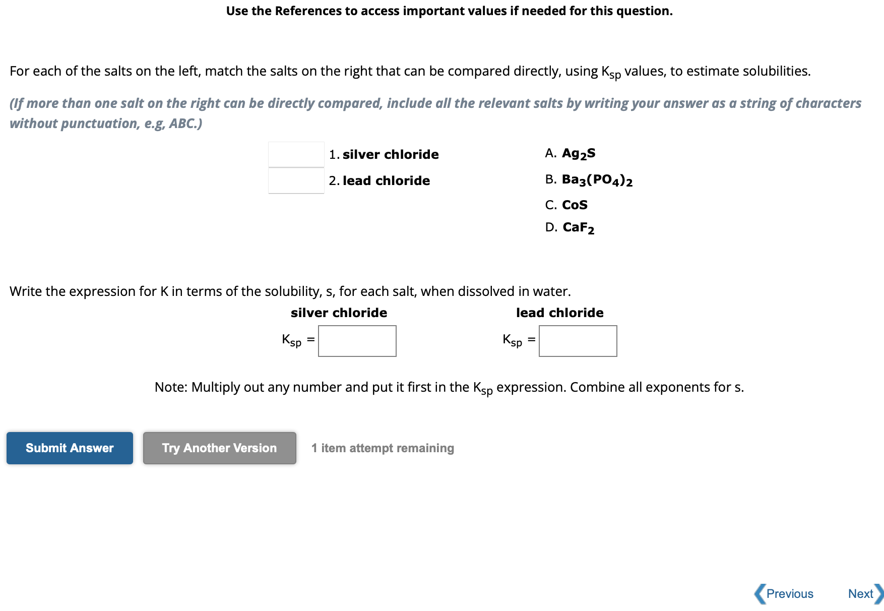 Solved For each of the salts on the left, match the salts on | Chegg.com