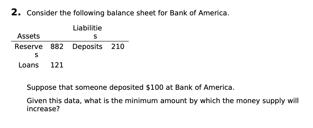 Solved 2. Consider The Following Balance Sheet For Bank Of | Chegg.com