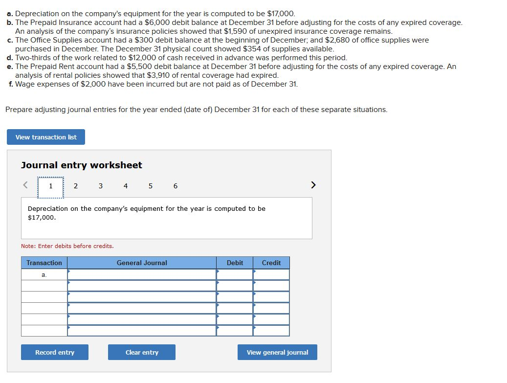 Solved a. Depreciation on the company's equipment for the