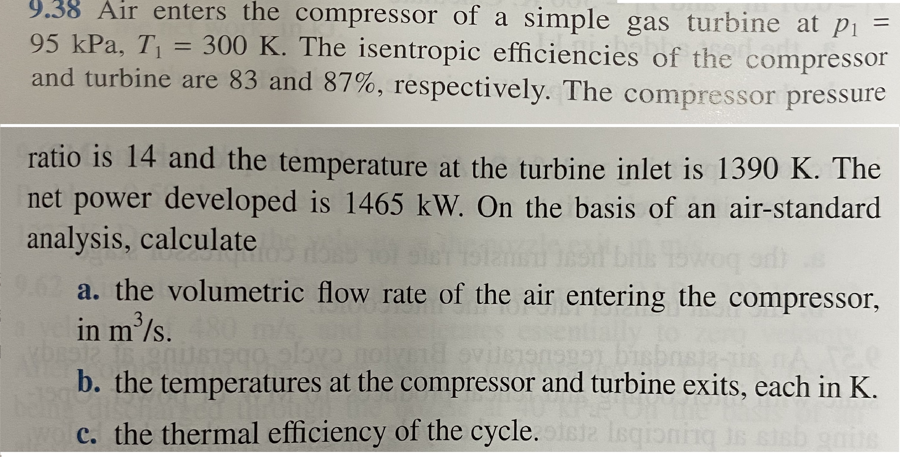 Solved 9.38 Air enters the compressor of a simple gas | Chegg.com