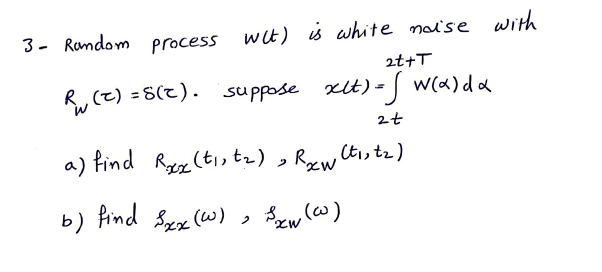 Solved 3 - Random process wit) is white noise with 2t+T Rw | Chegg.com