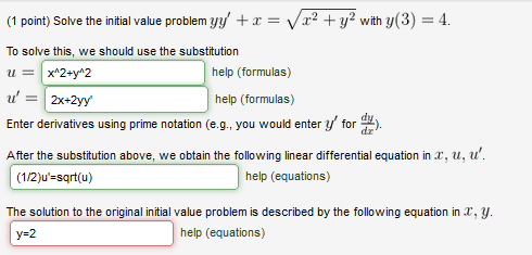 Solved 1 Point Solve The Initial Value Problem Yy X Chegg Com