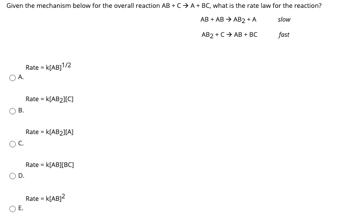 Solved Given the mechanism below for the overall reaction AB | Chegg.com