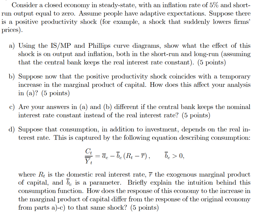 Consider a closed economy in steady state with an Chegg