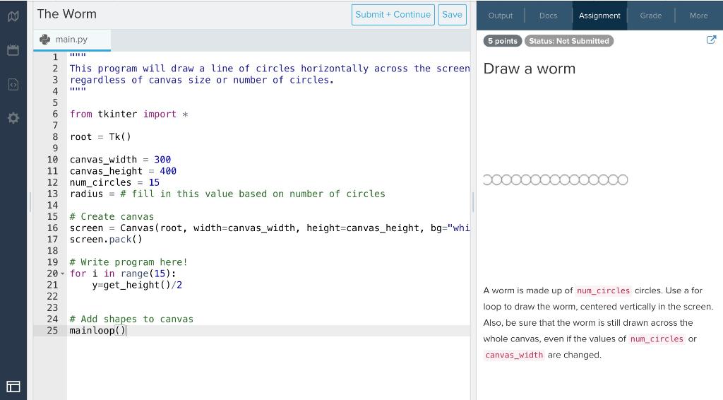 Solved This program will draw a line of circles horizontally