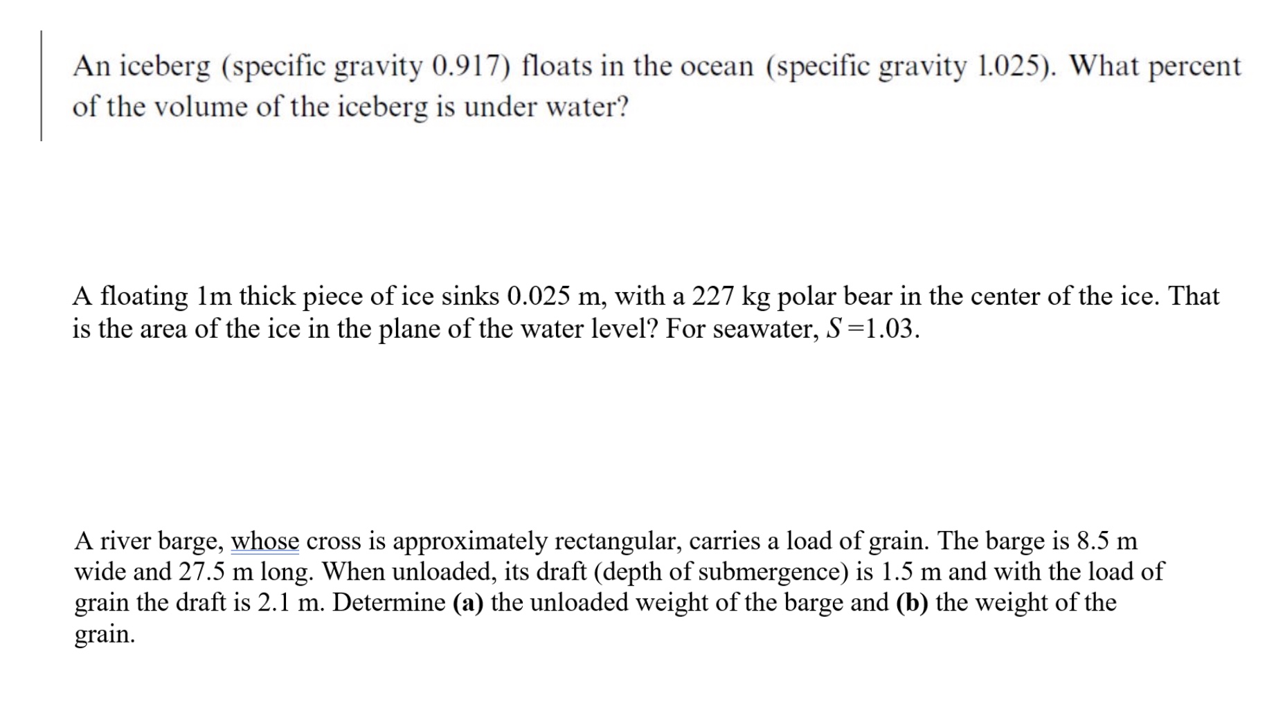 Solved A River Barge, Whose Cross Is Approximately | Chegg.com