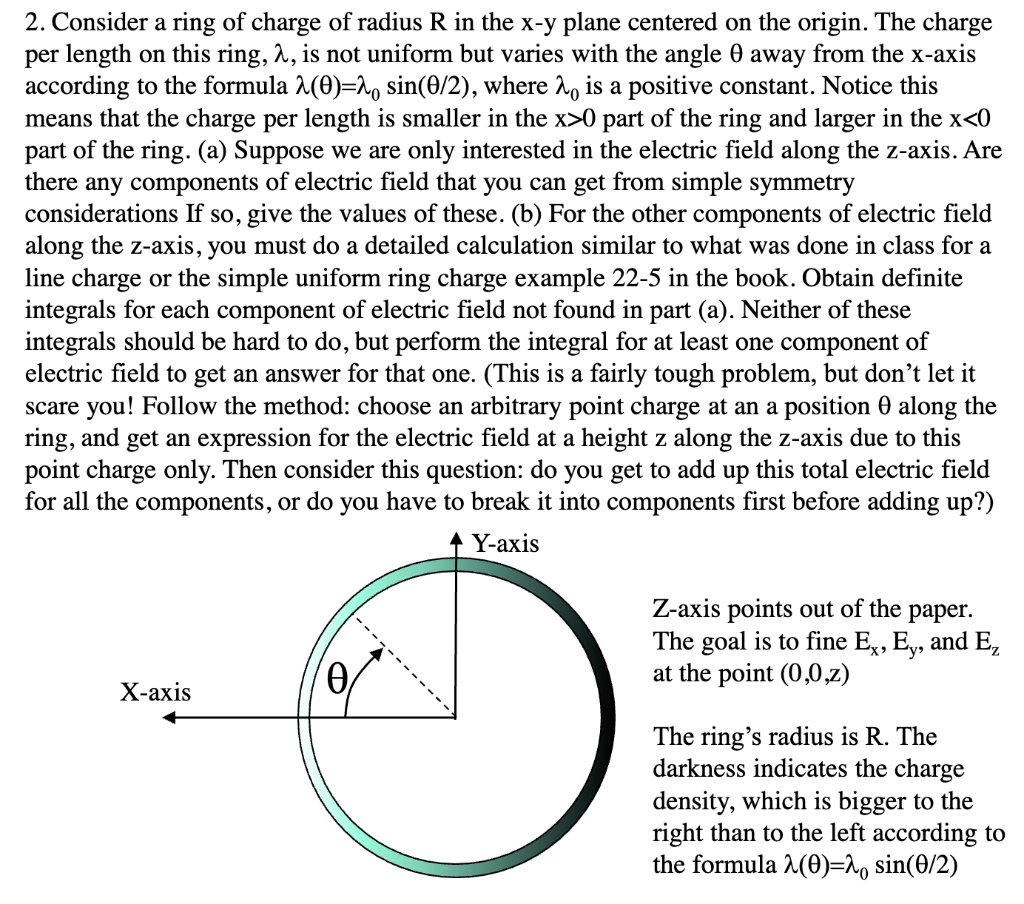 Solved 2. Consider a ring of charge of radius R in the x−y | Chegg.com
