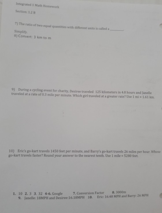 integrated math 1 homework answers