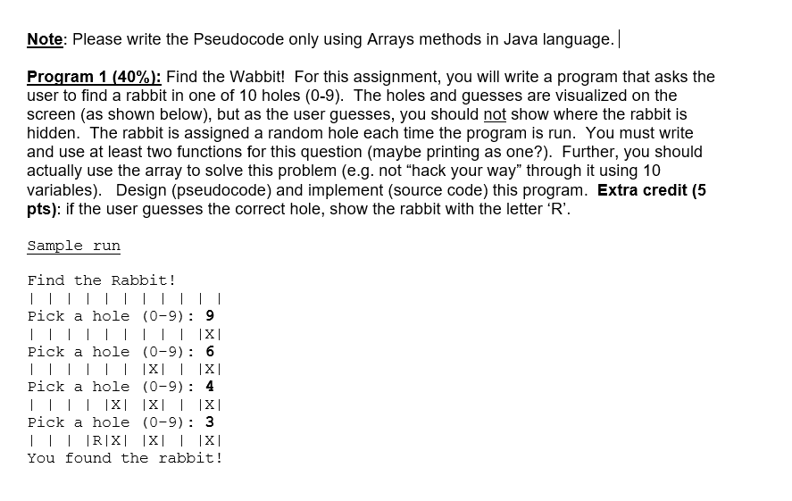 Solved Note: Please write the Pseudocode only using Arrays | Chegg.com