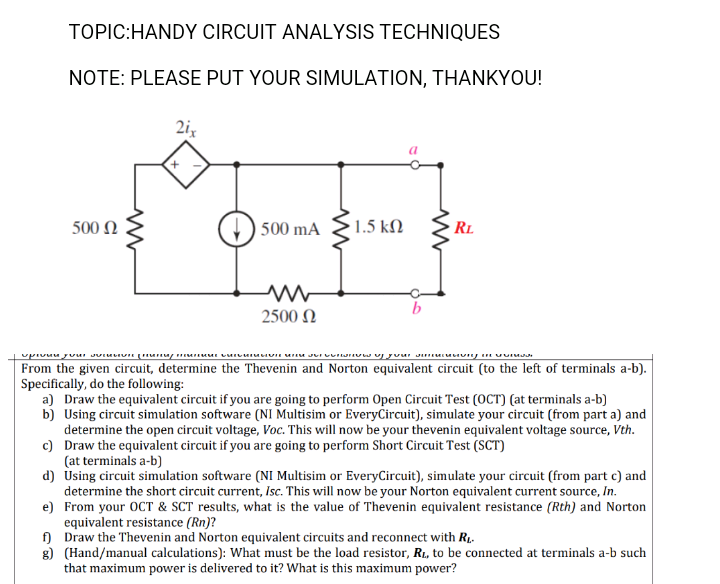 Solved TOPICHANDY CIRCUIT ANALYSIS TECHNIQUES NOTE PLEASE
