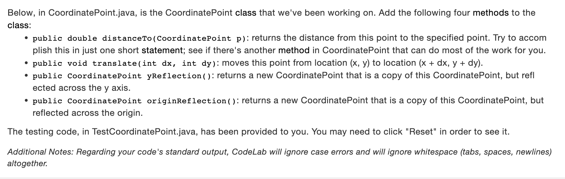 Solved Below, in CoordinatePoint.java, is the | Chegg.com