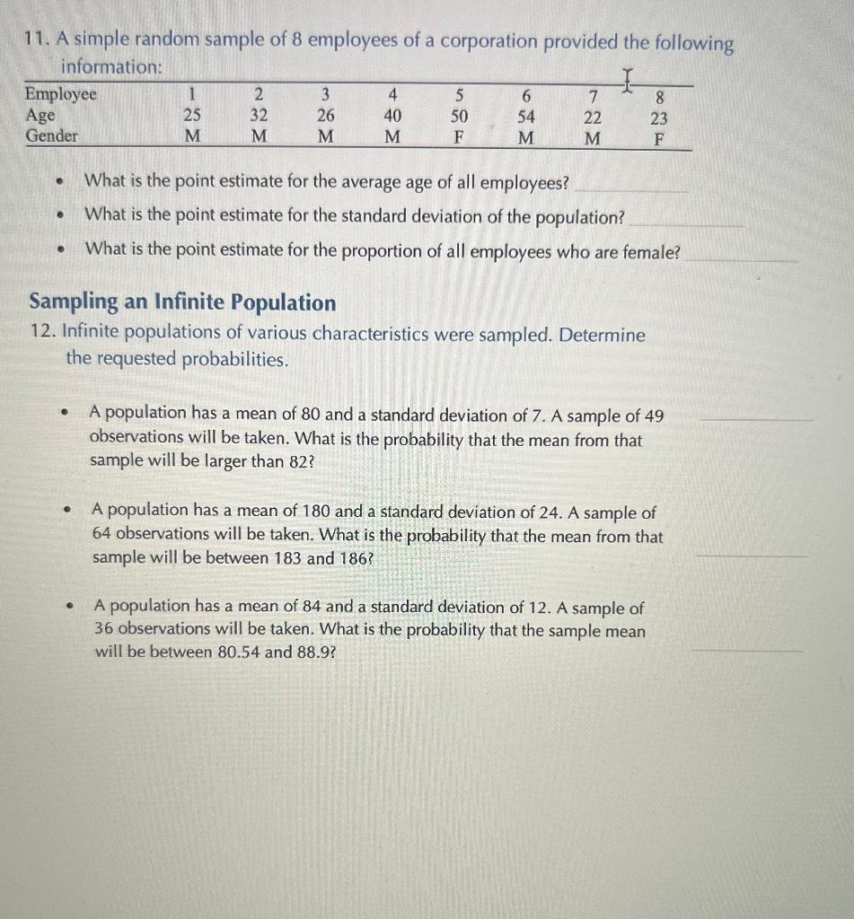 Solved 11. A Simple Random Sample Of 8 Employees Of A | Chegg.com