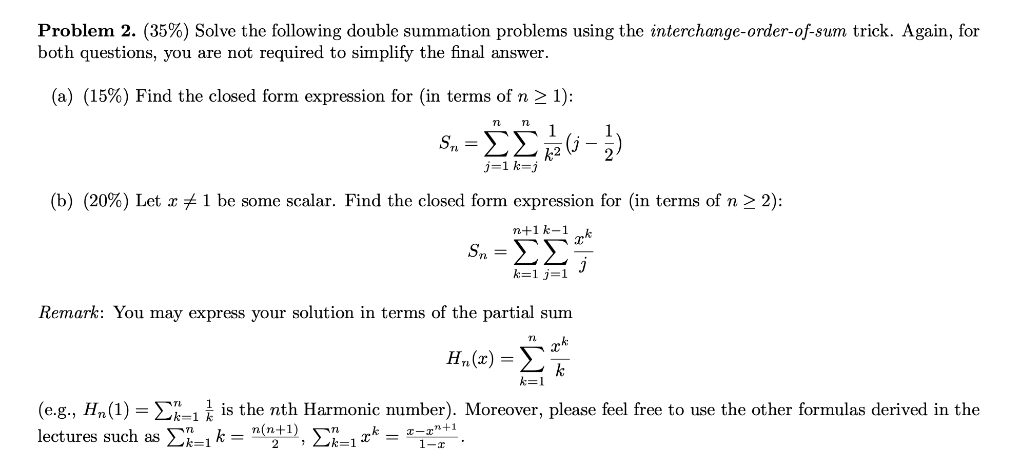 Solved Problem 2. (35%) Solve the following double summation | Chegg.com