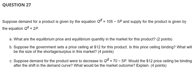 Solved Suppose Demand For A Product Is Given By The Equation | Chegg.com