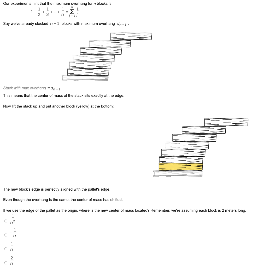 Solved Our experiments hint that the maximum overhang for n | Chegg.com