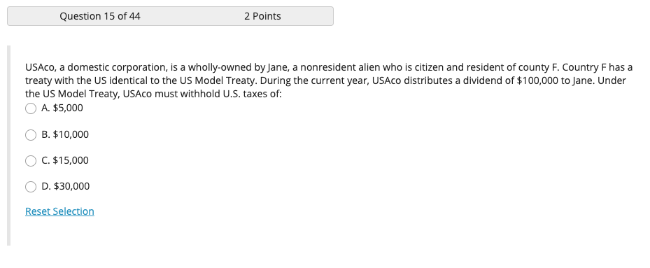 Solved Question 3 of 44 2 Points USAco, a domestic | Chegg.com