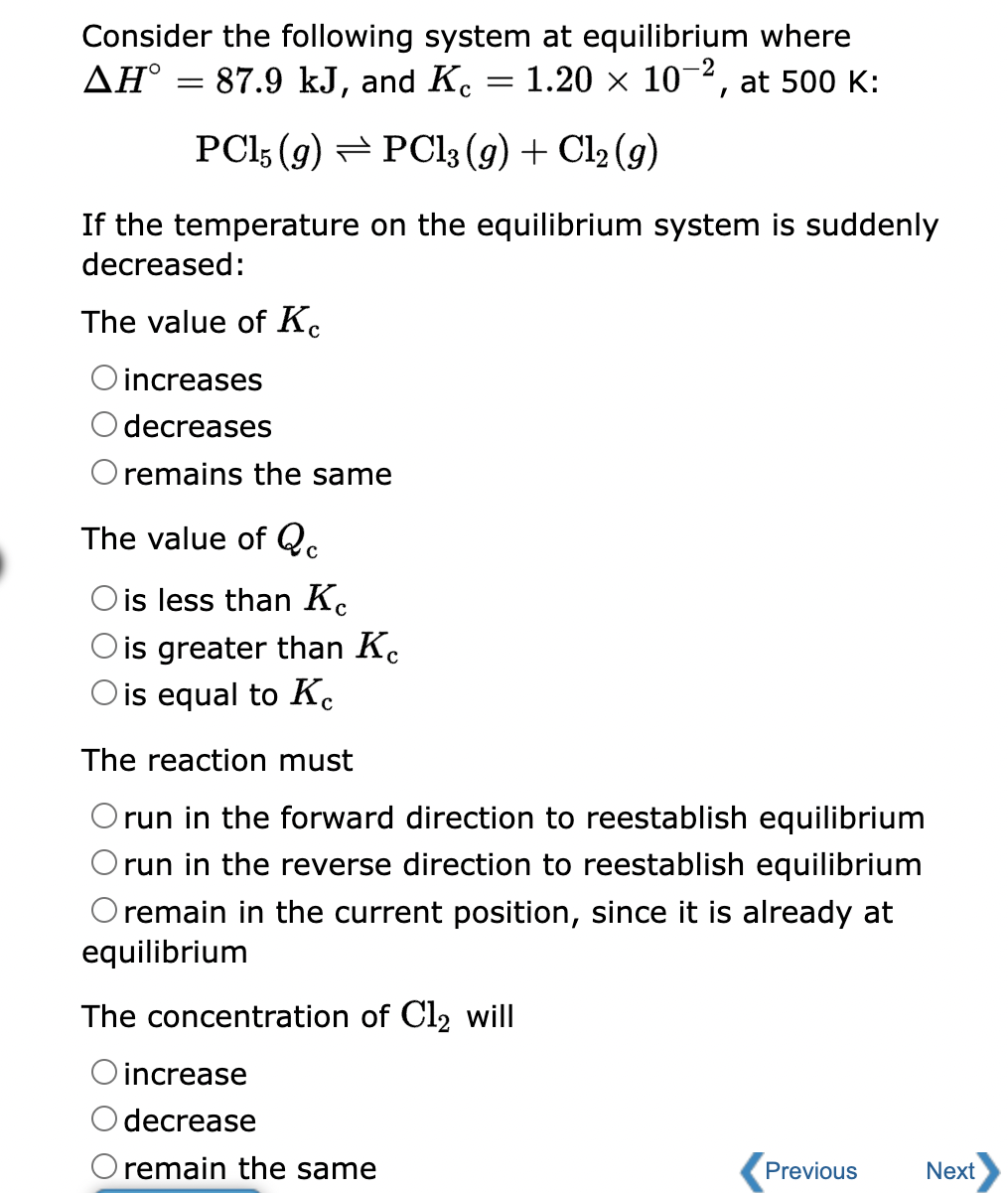 Solved Consider the following system at equilibrium where | Chegg.com