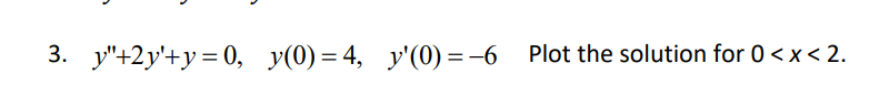 Solved 3. y"+2y'+y = 0, y(0) = 4, y'(O)=-6 Plot the solution | Chegg.com